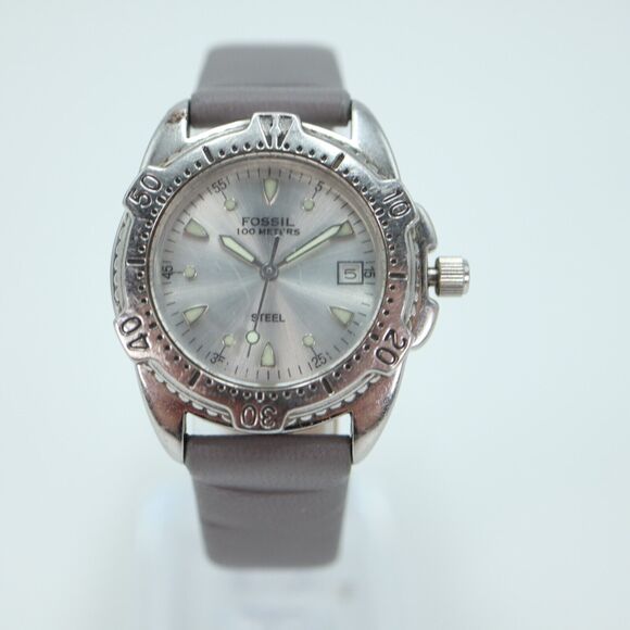 Fossil Steel Watch 32mm Silver Tone Date Dial 100m Gray Vegan Leather FS-2525 - Picture 5 of 15